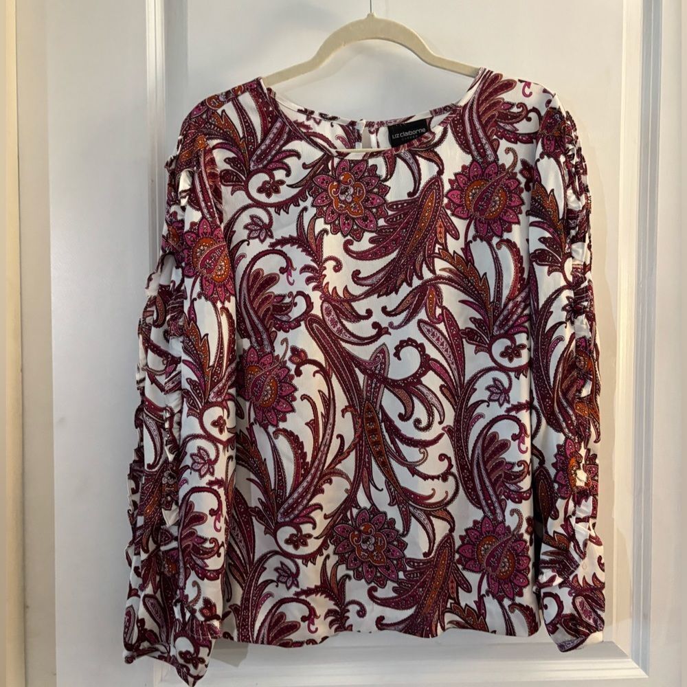 Liz Claiborne Career Long Sleeve paisley Top sz L